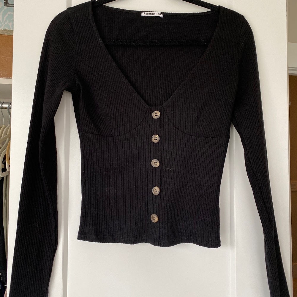 Reformation v-neck button up shirt